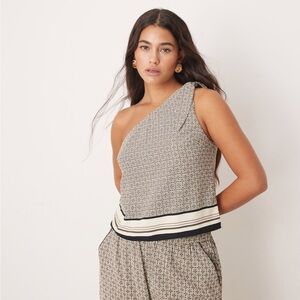 NWT Abercrombie & Fitch Asymmetrical Satin Tie Top Brown Pattern (Part of Set)